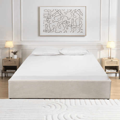 CALICOSY - Opbergbed bekleed met fluweel ROMY - Beige - 170x214x36,5 cm