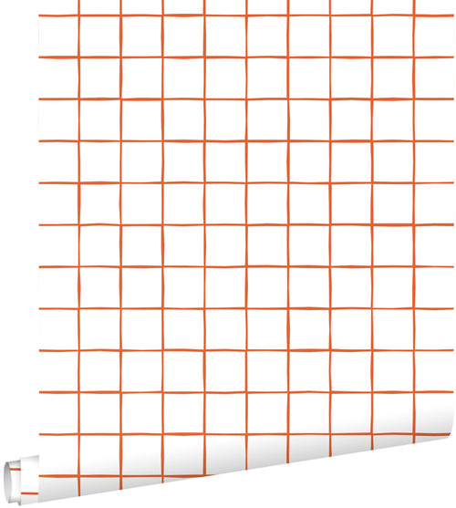 ESTAhome behang geblokt motief oranje en wit - 50 x 900 cm - 131275