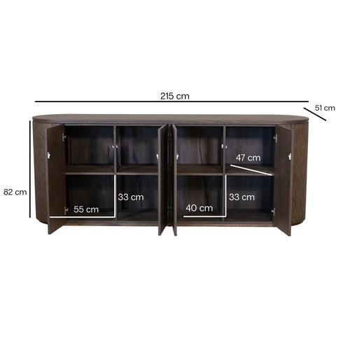 DÉJA Living Dressoir Laurel - Eikenhout - Donkerbruin - 215cm - vtwonen shop