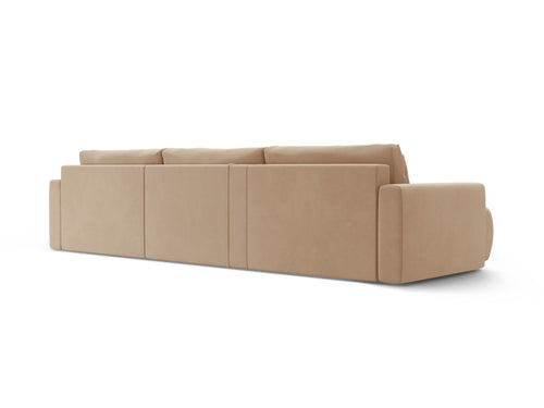 Cosmopolitan Design Converteerbare panoramische bank met opbergdoos Belfast 4-zits, flueel amandelbeige - 149x340x84cm
