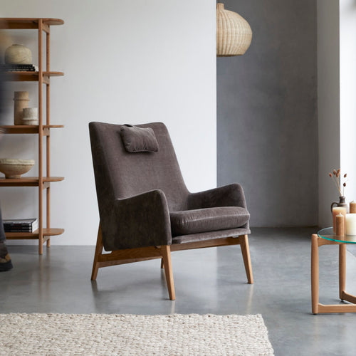 Tikamoon Fauteuil van massief eikenhout en grijs fluweel - Grijs