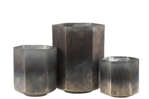 J-Line windlicht Zeshoek - glas - grijs - large