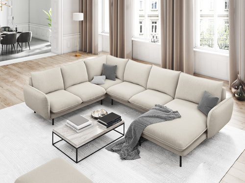 Cosmopolitan Design Panoramische hoekbank links Vienna 7-zits, structurele stof, lichtbeige - 235x330x95cm