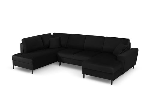 Cosmopolitan Design Links panoramische slaapbank met opbergdoos Kyoto 7-zits, flueel, zwart - 194x313x88cm