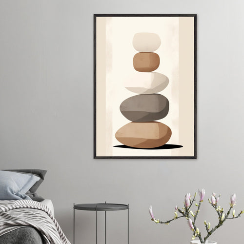 Artfulprints Poster Stacked stones   - A4 21x29.7 cm - Taupe