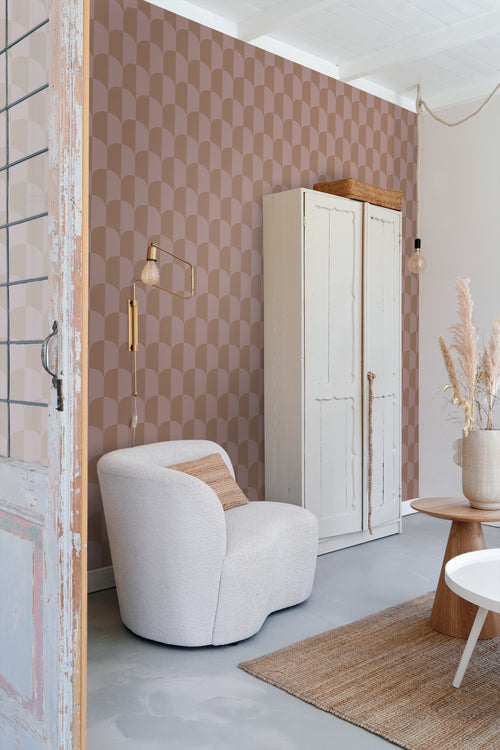 ESTAhome behang art deco bogen oudroze en bruin - 53 cm x 10.05 m - 131235 - vtwonen shop