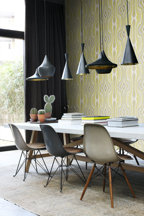 Origin Wallcoverings behang grafische lijnen okergeel - 53 cm x 10,05 m - 347225 - vtwonen shop