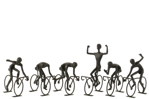 J-Line decoratie Fietsers - polyresin/metaal - zwart - large - 6 stuks
