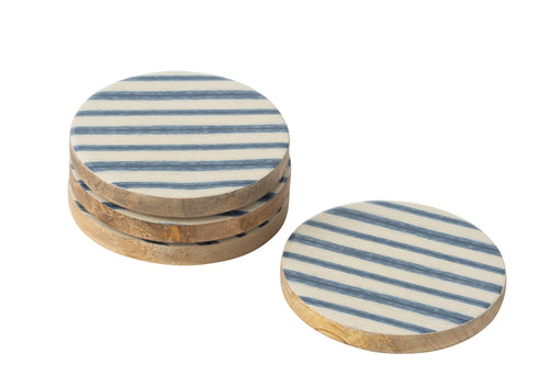 J-Line onderzetter Strepen - hout - blauw/wit - set van 4 - vtwonen shop
