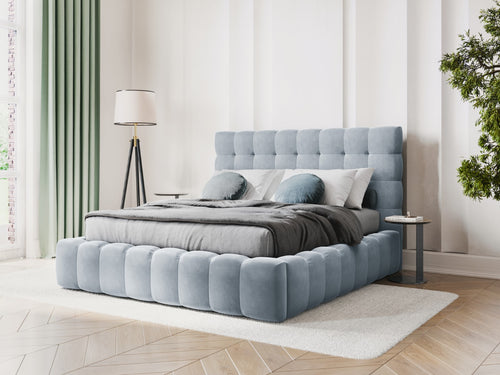 Cosmopolitan Design Opbergbed met hoofdeinde Bali 140x200cm, flueel, lichtblauw - 230x165x125cm