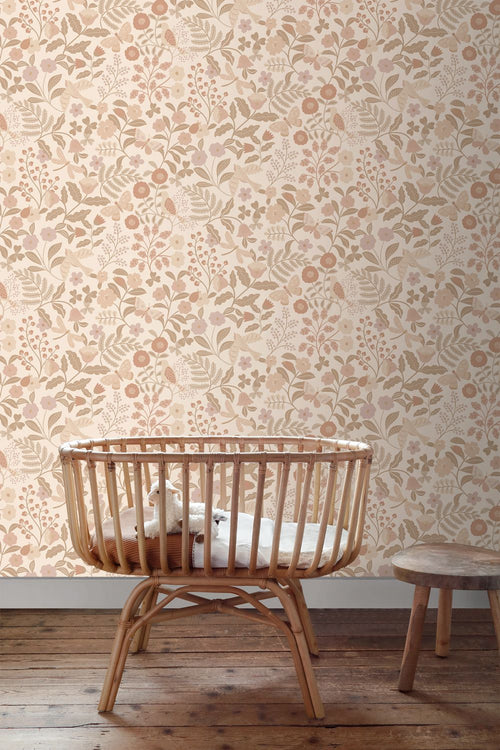 ESTAhome behang bloemen en vogels beige en zacht roze - 53 cm x 10.05 m - 139868