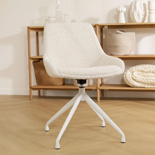 Nolon Nola-Isa Eetkamerstoel Bouclé Beige - Draaibaar Wit Onderstel - vtwonen shop