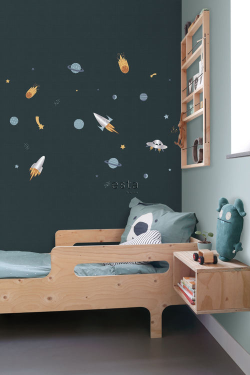 ESTAhome muursticker planeten in de ruimte blauw, grijs en geel - 47.5 x 66 cm - 156109 - vtwonen shop