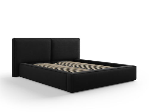 Micadoni Opbergbed met hoofdeinde Jodie 160x200cm, structurele stof, zwart - 228x214x108cm