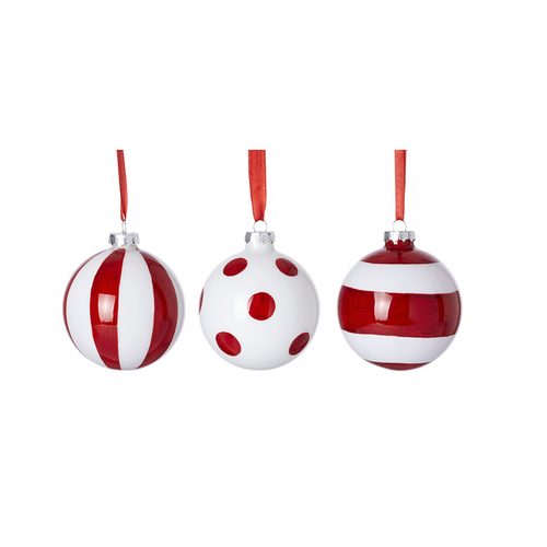 Sia Deco Kerstballen Met Motief - rood en wit - glas - Set van 3 - D8 - vtwonen shop