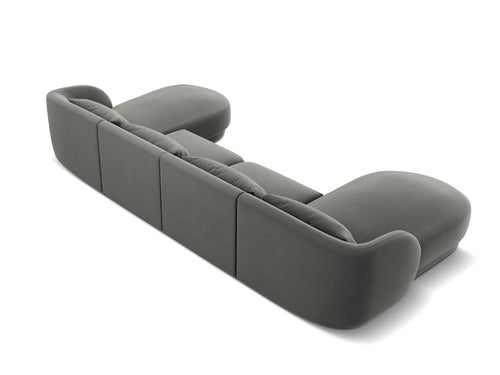 Cosmopolitan Design Panoramische bank Tulum 5-zits, flueel, lichtgrijs - 156x330x70cm