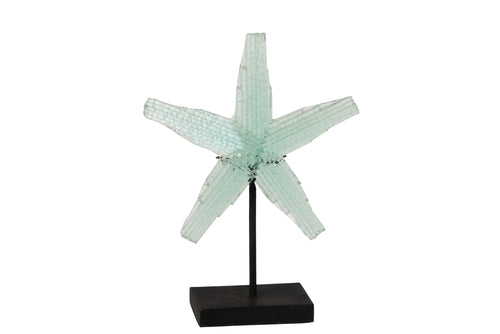 J-Line decoratie Zeester Op Voet - gerecycleerd glas - transparant - large