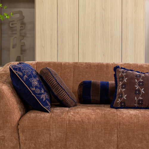 WOOOD kussens bruin/blauw Niva - Set Van 4 - 50x50x10