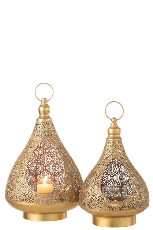 J-Line theelichthouder Oosters - metaal/glas - goud -  large