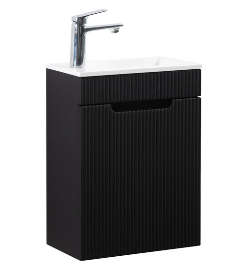 Badplaats Toiletmeubel Thermis 40 x 22 cm – Mat Zwart – Fonteinmeubel met Witte Wastafel