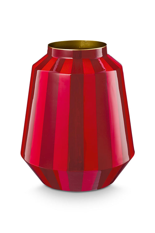 Pip Studio - Love Birds Stripes Dark Red - Metalen Vaas - 24x29cm