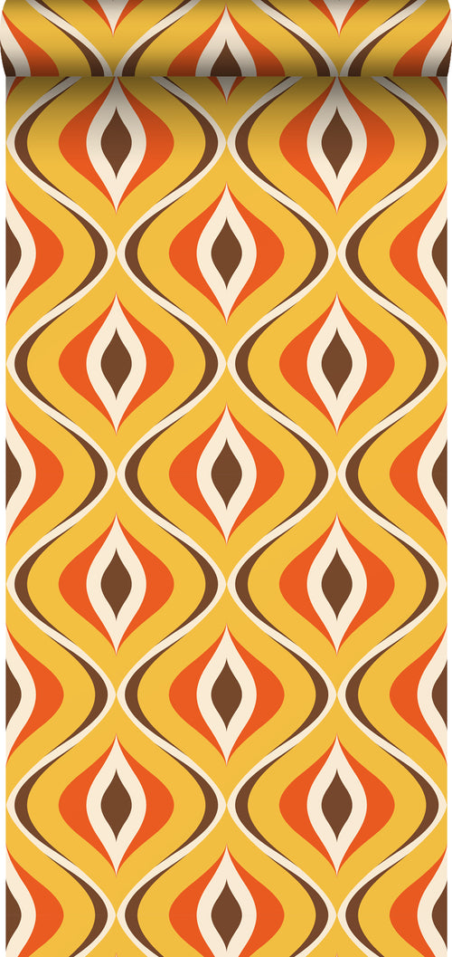 Sanders & Sanders behang retro ornamenten geel en oranje - 50 x 900 cm - 935405