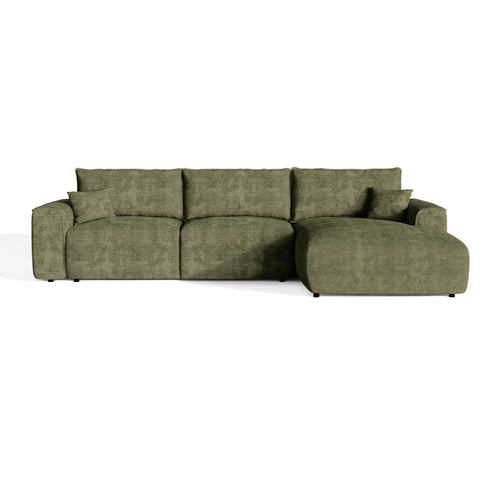 Premium Interiors - Rechthoekige hoekbank met snelle slaapfunctie COMO - corduroy olijfgroen 300cm