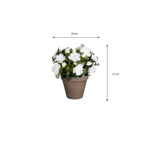 Mica Decorations Azalea Kunstplant in Bloempot Stan - H31 x Ø26 cm - Wit