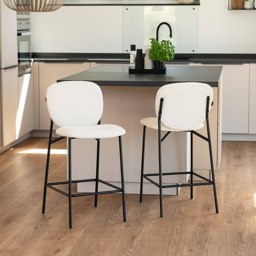 HOME DELUXE CELDA Bouclé Fluweel - Set van 3 Wit | Barstoelen