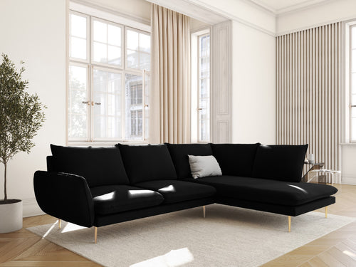 Cosmopolitan Design rechter hoekbank Vienna 6-zits, flueel, zwart - 185x275x95cm