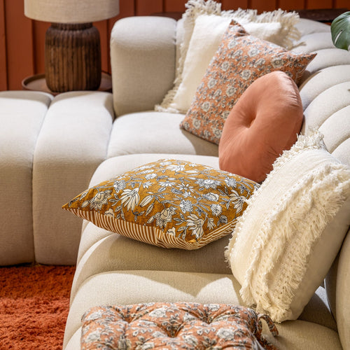 JULITA - sierkussen 45x45 cm - bloemenmotief - 100% katoen - Dusty Coral - roze