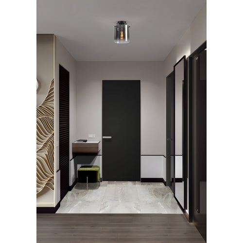 Searchlight Sweden 1-lichts plafondlamp - matzwart en gerookt glas