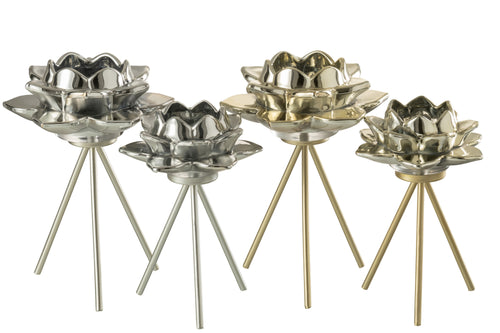 J-Line theelichthouder op voet Bloem - glas - goud - large - vtwonen shop