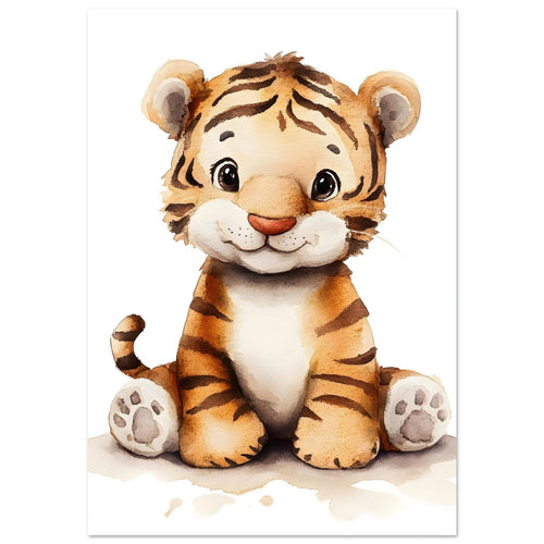 Artfulprints Poster Schattige baby tijger   - 50x70 cm - Bruin