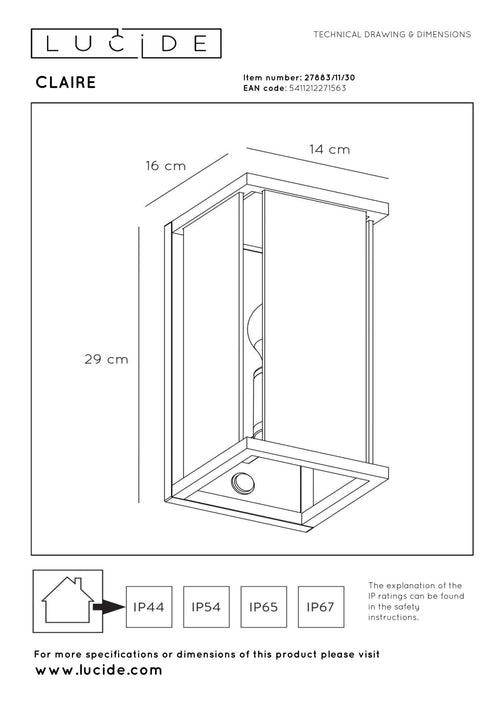 Lucide wandlamp CLAIRE - 1xE27 - Antraciet