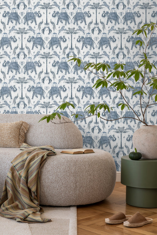 Sanders & Sanders behang olifanten vergrijsd blauw - 53 cm x 10 m - 640498 - vtwonen shop