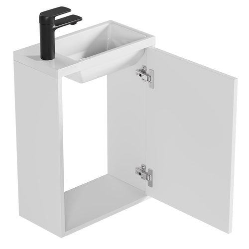 Badplaats Toiletmeubel Florence 40 x 22 cm – Hoogglans Wit – Fonteinmeubel met Witte Wastafel