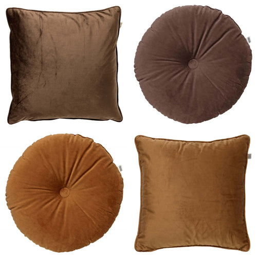 Dutch Decor - KUSSENSET - 4-delig - Velvet Shapes - 45x45 cm en Ø40 cm - inclusief binnenkussens - bruin - vtwonen shop