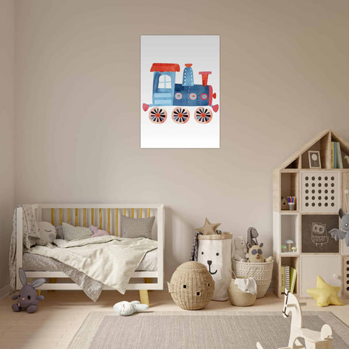 Artfulprints Poster Kleine locomotief   - 30x40 cm - Blauw