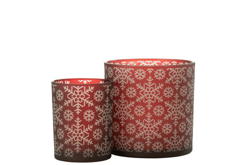J-Line windlicht Sneeuw - glas - rood - large