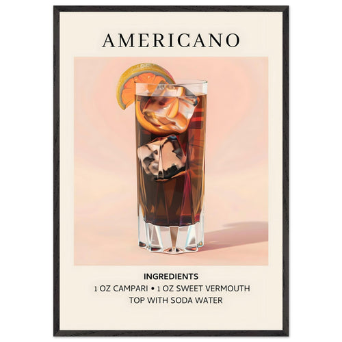 Artfulprints Poster met Lijst Americano cocktail - Ingrediënten   - 70x100 cm - Roze