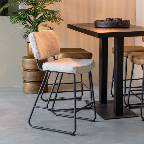 LABEL51 Barstoel Noah - Naturel Bouclé - Zithoogte 65cm - Set van 2