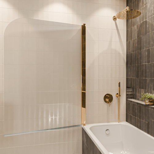 LOMAZOO badwand Palmas - 2 delig - draaibaar - anti kalk nano coating - helder glas - goud - 100 x 140 cm