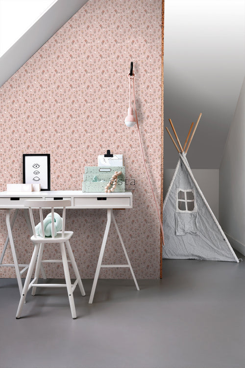 ESTAhome behang bloemetjes zacht roze - 53 cm x 10.05 m - 139288