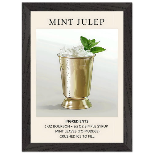 Artfulprints Poster met Lijst Mint Julep cocktail - Ingredients   - A4 21x29.7 cm - Grijs