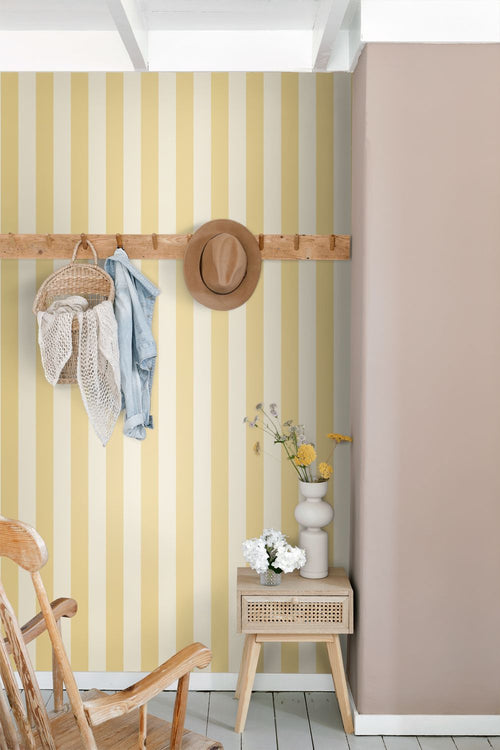 ESTAhome behang strepen geel en beige - 0.53 x 10.05 m - 132124