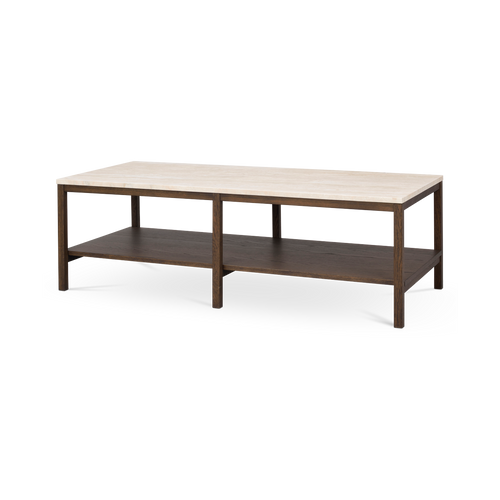 Rowico Home Orwel salontafel met travertin tafelblad donker eiken - 140 cm - vtwonen shop