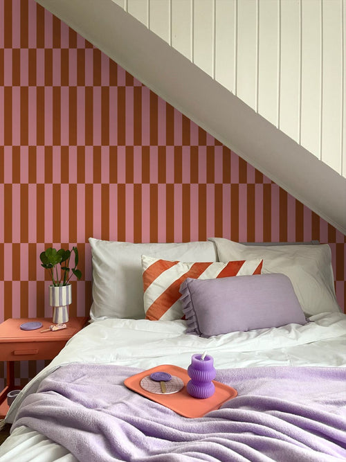 ESTAhome behang strepen roze en terracotta - 53 cm x 10.05 m - 131427
