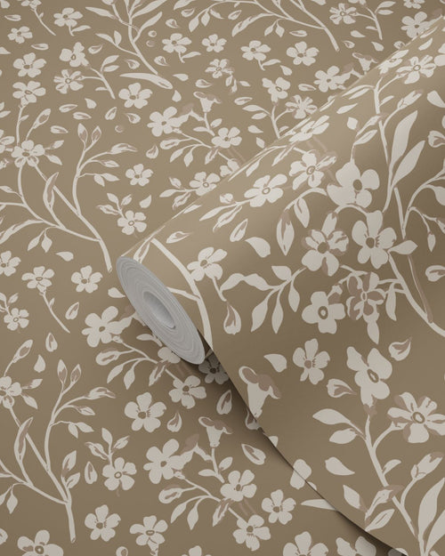 ESTAhome behang bloemetjes taupe - 50 x 900 cm - 139882