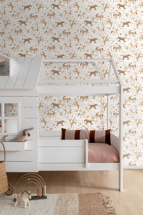 ESTAhome behang paarden bruin, groen en roze - 50 x 900 cm - 132193